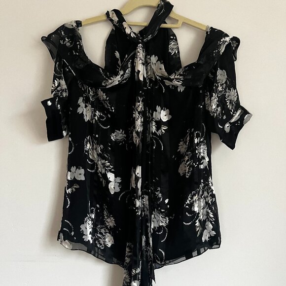 Erdem Womens Silk Floral Print Blouse Cold Shoulder 3/4 Sleeve